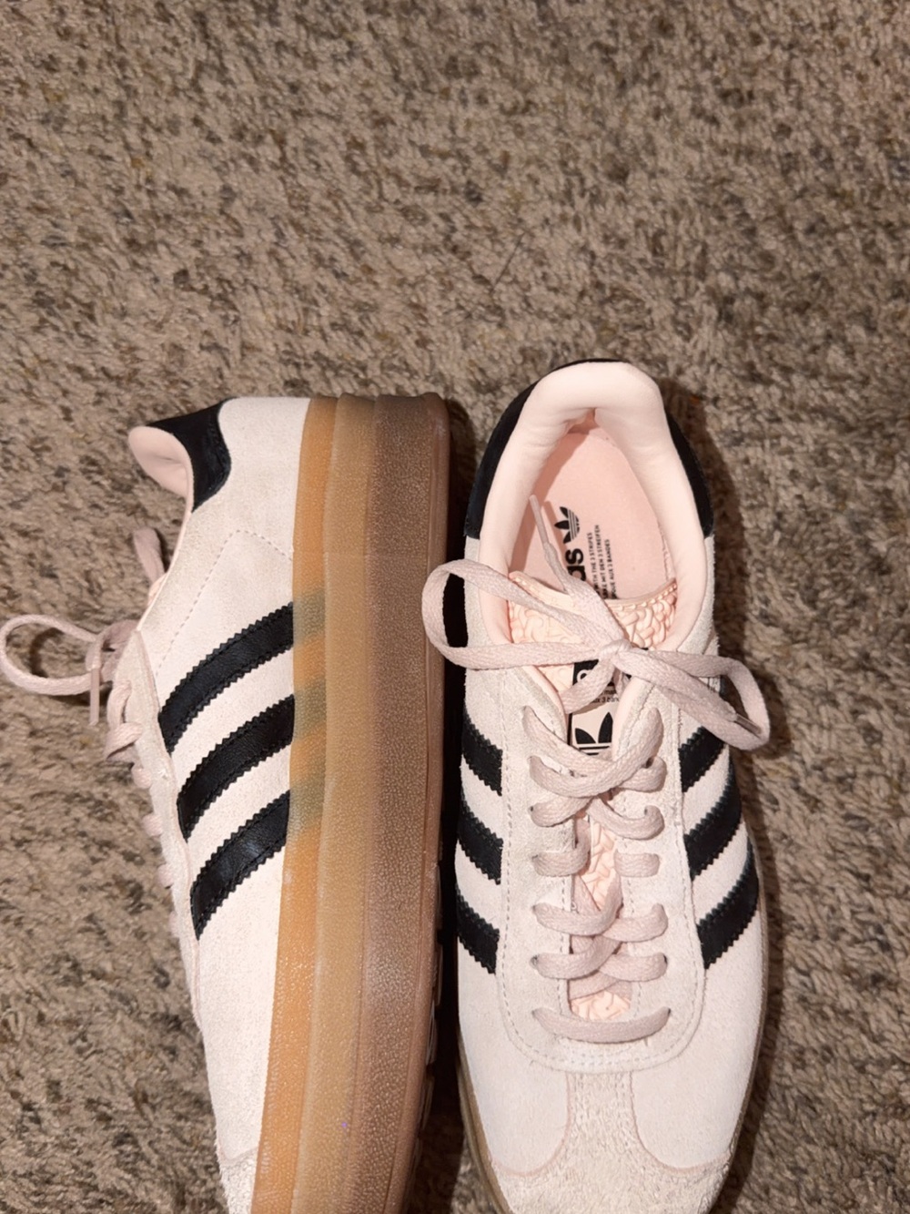 adidas Women's Light Pink Suede Platform Sneakers with Black Stripes